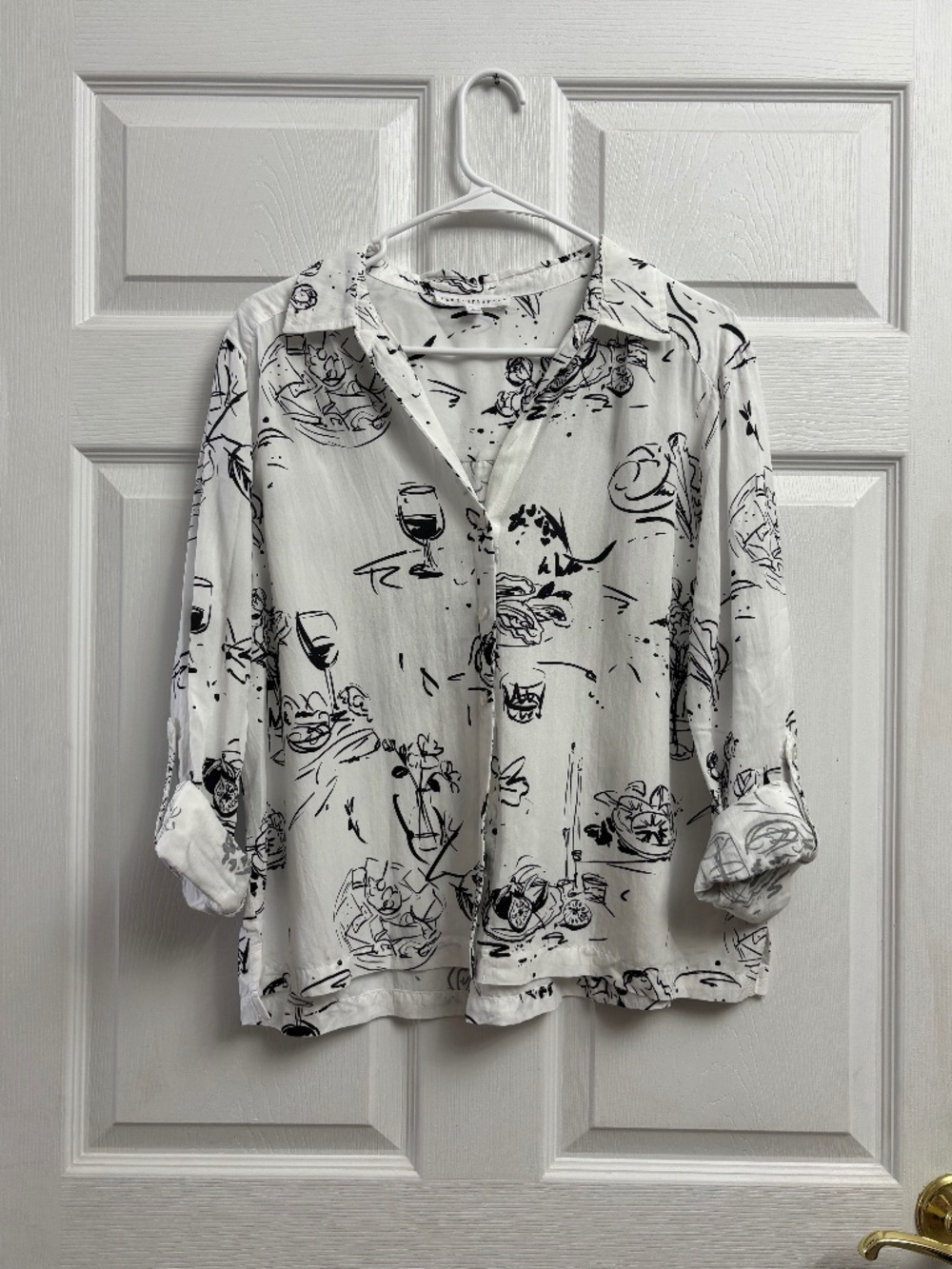 Women's Jane + Delancey Black and White Printed Button Down Blouse